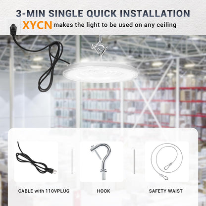 XYCN 6 Pack 400W UFO Led High Bay Light,120VAC,5000K Daylight Commercial Bay Lighting,IP66 Waterproof,61050LM,1750W MH/HPS with Plug Area Lighting for Warehouse/Shop/Workshop/Barn/Gym/Factory