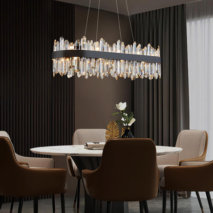 DUNFIZZ Modern Rectangular Crystal Chandelier, 20-Lights Black Raindrop Chandelier Lighting Contemporary Pendant Ceiling Light Fixture for Dining Room Living Room Kitchen Island L35.4''