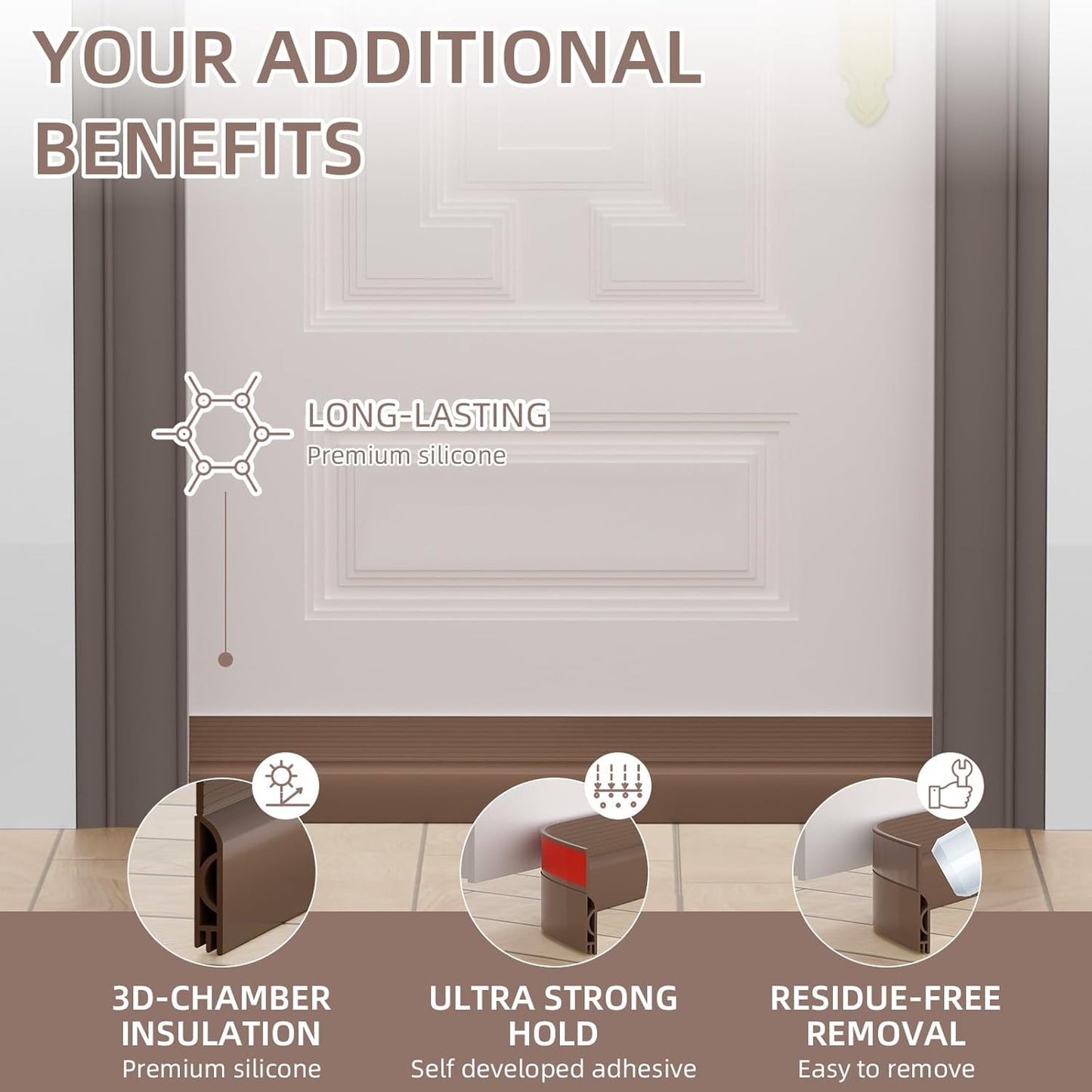 Door Draft Stopper, Weather Stripping Seal for Door Insulation, Under Door Gap Filler (78", Brown)