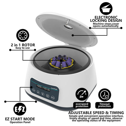 VEVIVOOVY Mini Lab Centrifuge Machine,Low Speed 500-4000rpm Lab Benchtop Centrifuges 2ml/5ml/10ml x 8,15ml x 4,2180xg RCF Digital Benchtop Centrifuges W/Timer