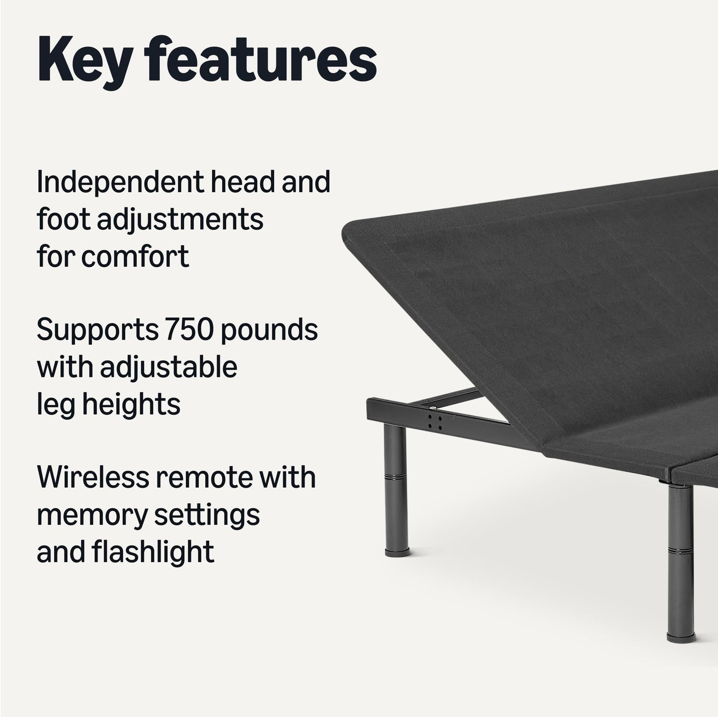 Amazon Basics Adjustable Metal Platform Bed Base with Wireless Remote Control, Queen