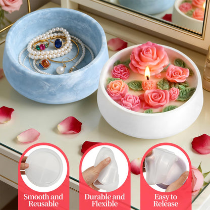 ZQYSING Rose Candle Molds, 5Pcs Rose Silicone Molds for Candle Making, Roses Flower Leaf Mold and Round Candle Vessel Mold Set for Scented Candles, Handmade Soap, Epoxy Resin Casting, Mom Gifts