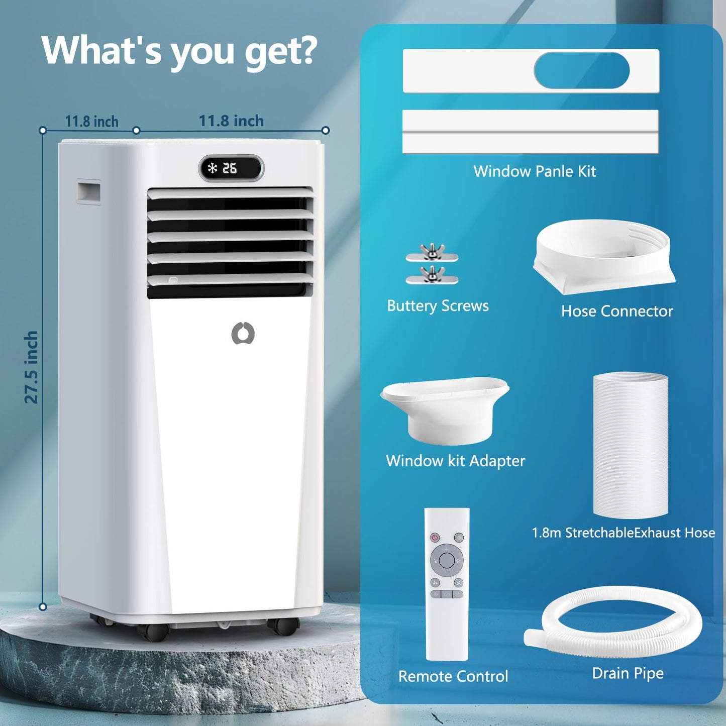 Portable Air Conditioners,10,000 BTU 3-in-1 Portable AC unit for Rooms up to 450 Sq. Ft, Featuring 24H Timer, Smart Sleep Mode, Window Kits Included, Perfect for Bedrooms, Kitchens, and Apartments