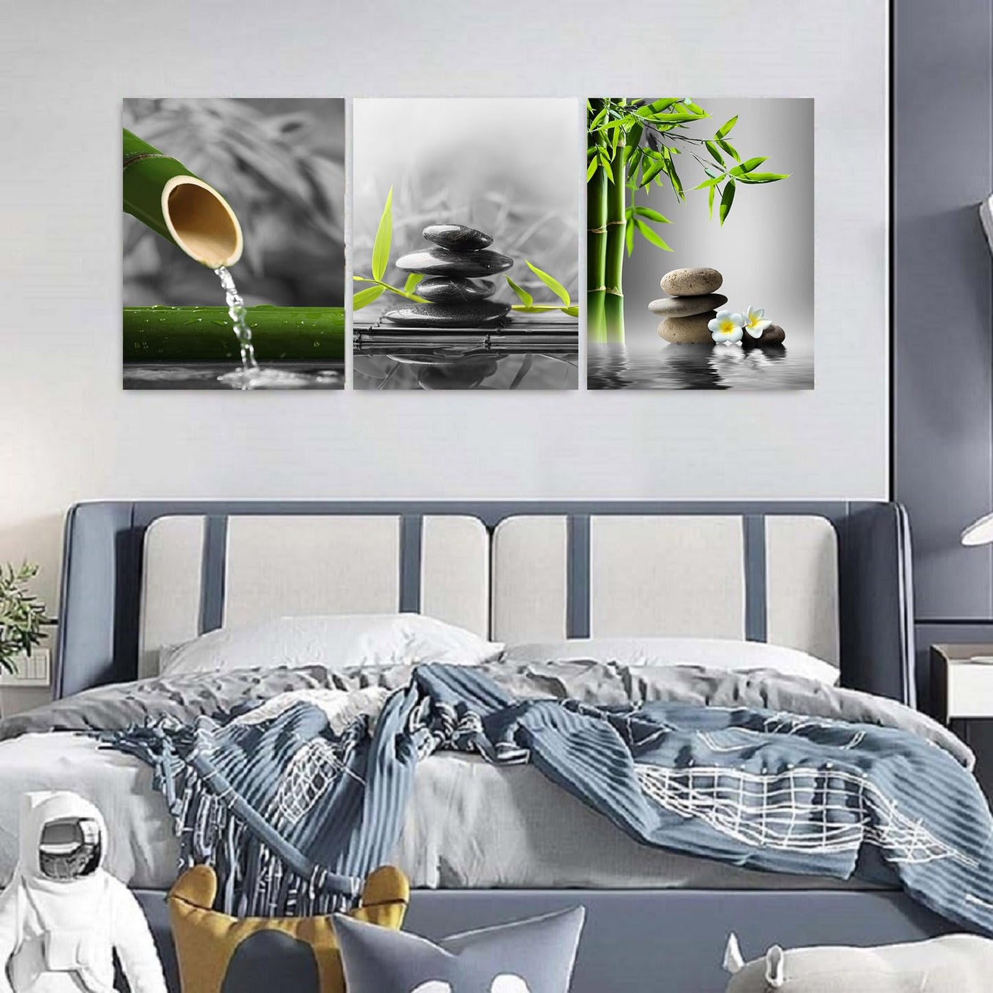 Yxbhhym- Bathroom wall art Black and White Gray Green Room Decor Zen Poster Canvas Pictures Zen Artwork for Spa Living Room Wall Art Kitchen Bedroom Decor Home Framed Prints Art
