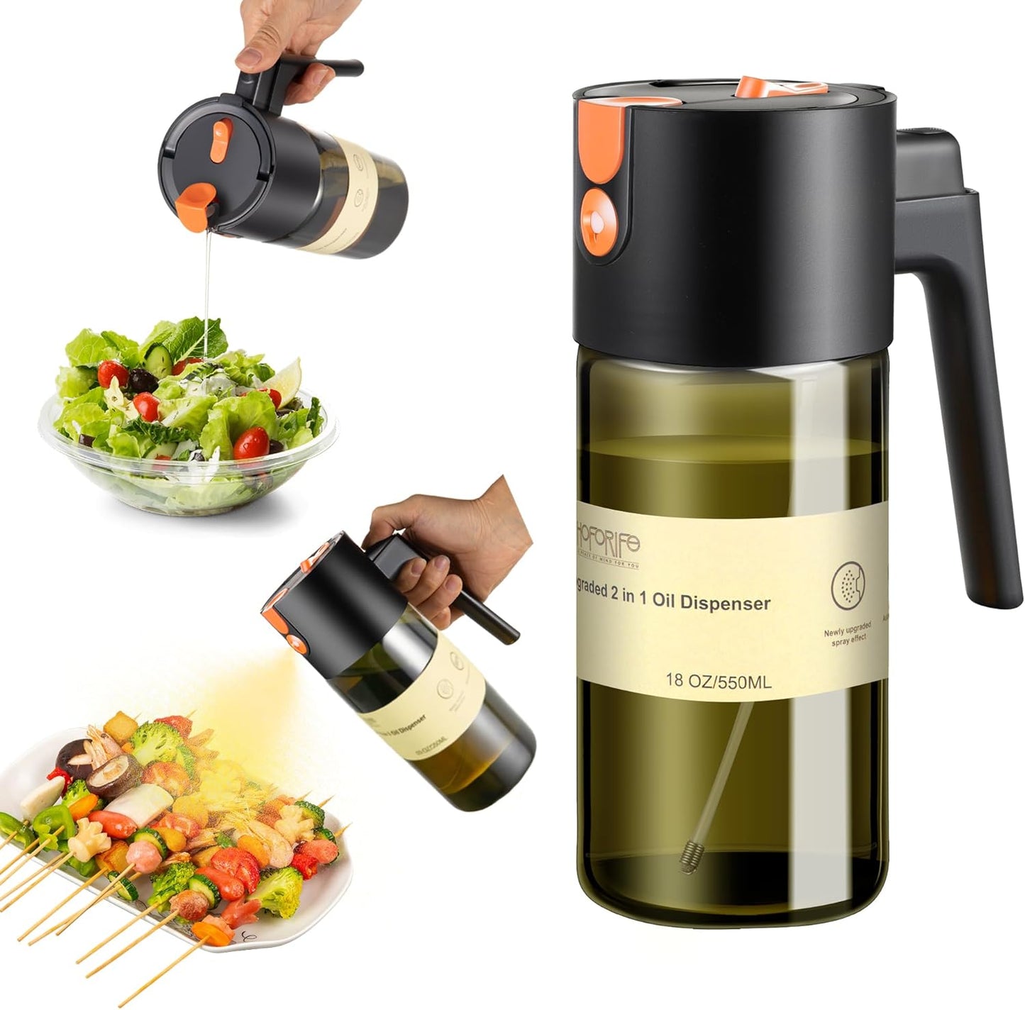 2 1 17oz/500ml Glass In Olive Oil Dispenser Bottle for Kitchen Gadgets, Olive Oil Sprayer for Cooking (Light Blockage