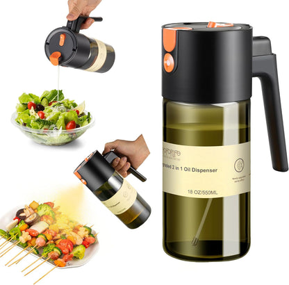 2 1 17oz/500ml Glass In Olive Oil Dispenser Bottle for Kitchen Gadgets, Olive Oil Sprayer for Cooking (Light Blockage