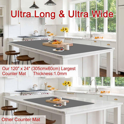 Largest Silicone Mats for Kitchen Counter, 120" x 24" Extra Large Heat Resistant Counter Mat, Kitchen Island Waterproof Thicken Non-slip Countertop Protector Mat, Dark Gray