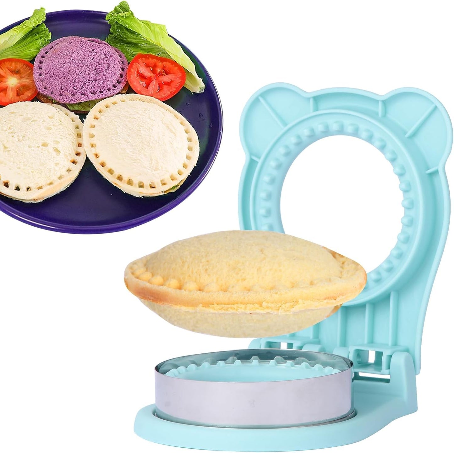XBllcyiv Uncrustable Sandwich Maker,Sandwiches Pocket Circle Shape 3.7Inch Sandwich Cutter and Sealer,Sandwich Cutter for Kids Breakfast and lunchboxes (Light Blue)