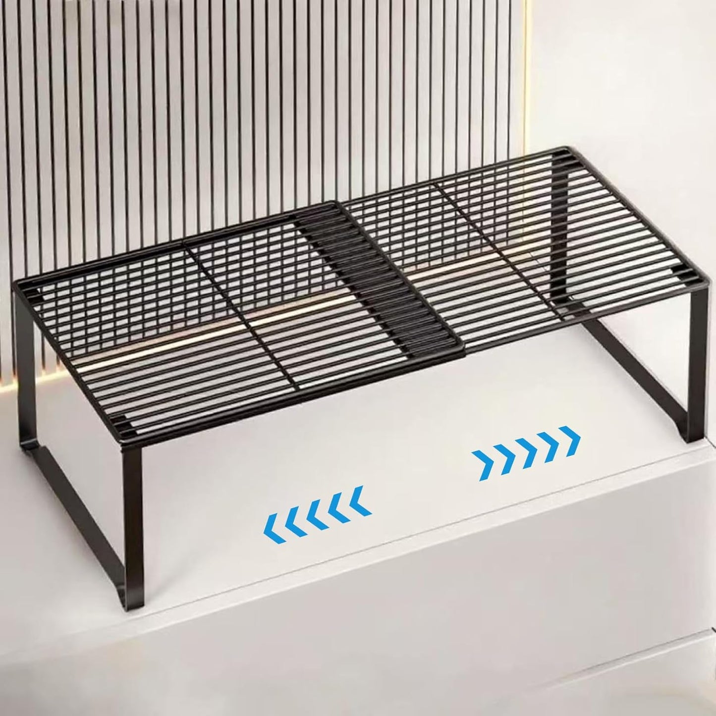 15-24.4in Closet (1,Black) Extendable Metal Wire Shelf Organizer - Adjustable Length, Stackable Storage Rack