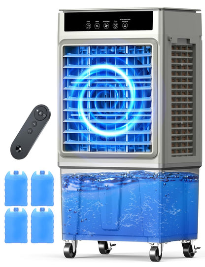 Large Swamp Cooler Air Conditioner, 2200CFM Evaporative Air Cooler, 24H Timer & 8 Gal Water Tank, 100°Oscillation, 3 Speeds&4 Ice Boxes,Remote, Portable Cooling Fan for Garage Outdoor, Extra Large