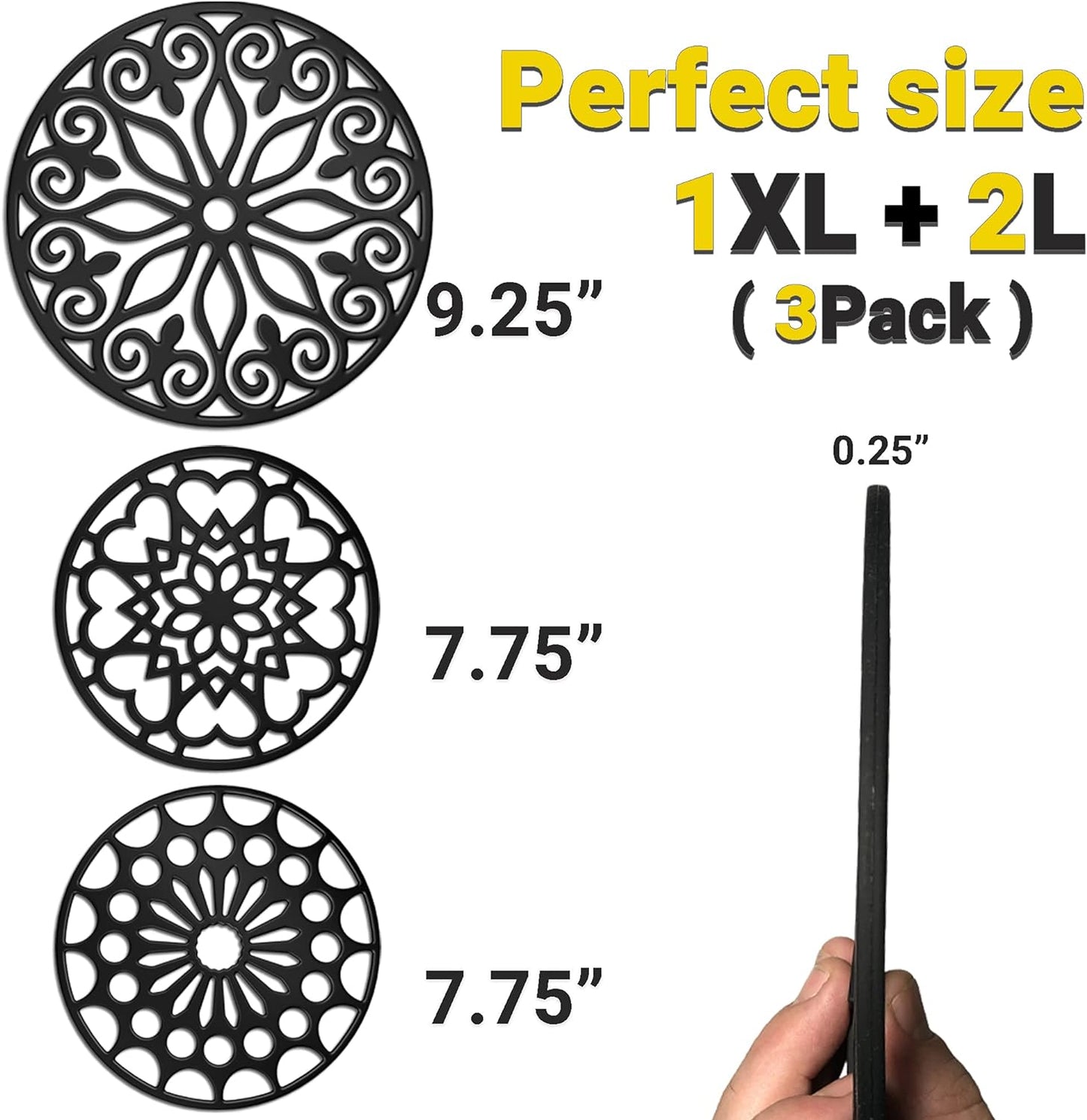 3 Set Silicone Trivet Mats with 1 Extra Large Included | Durable Non-Slip Thick Round Premium Trivets