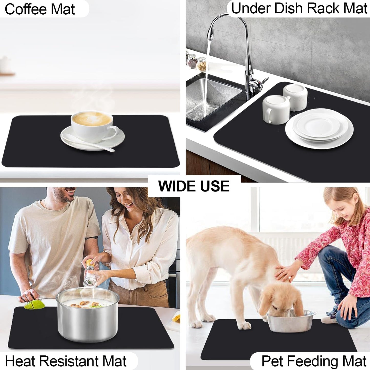 QPIX DIGITAL Coffee Mat for Countertop - 19"x12" Super Absorbent Dish Drying Mat for Kitchen