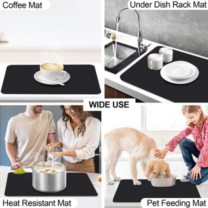 QPIX DIGITAL Coffee Mat for Countertop - 19"x12" Super Absorbent Dish Drying Mat for Kitchen