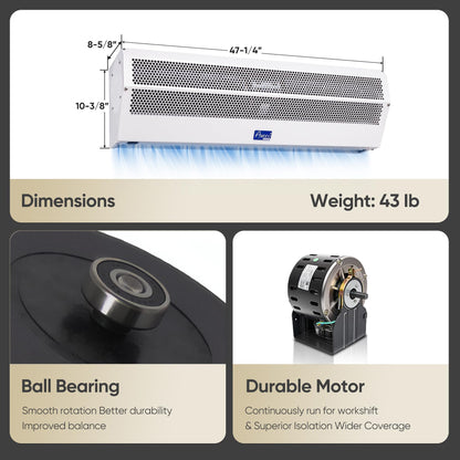 Awoco 48" Super Power 2 Speeds 1650CFM Commercial Indoor Air Curtain, UL Certified, 120V Unheated - Free Door Switch