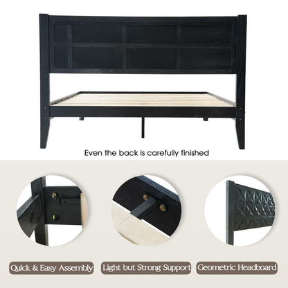 Queen Size Platform Bed Frame with Headboard & Footboard, Center Metal Legs, 12 Solid Wood Slatted Base, Easy Assembly, No Box Spring Needed, Noise-Free & Anti-Slip, Ebony Oak Finish UPQ-35