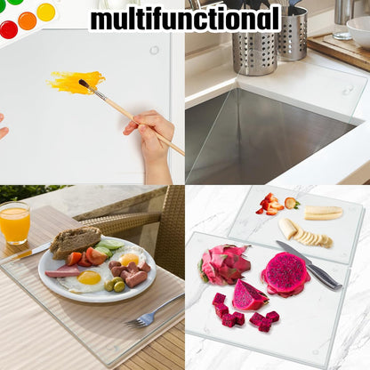 Transparent Glass Cutting Board for Kitchen Countertop, 16"x12", Rubber Non-Slip Feet, Dishwasher Safe