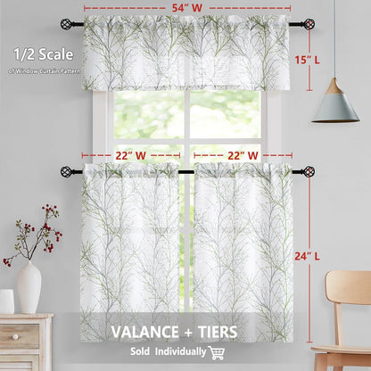 FMFUNCTEX Sage Green Kitchen Curtains, Semi Sheer Linen Tiers for Bathroom, Cafe, 24 Inch Length, 2 Panels