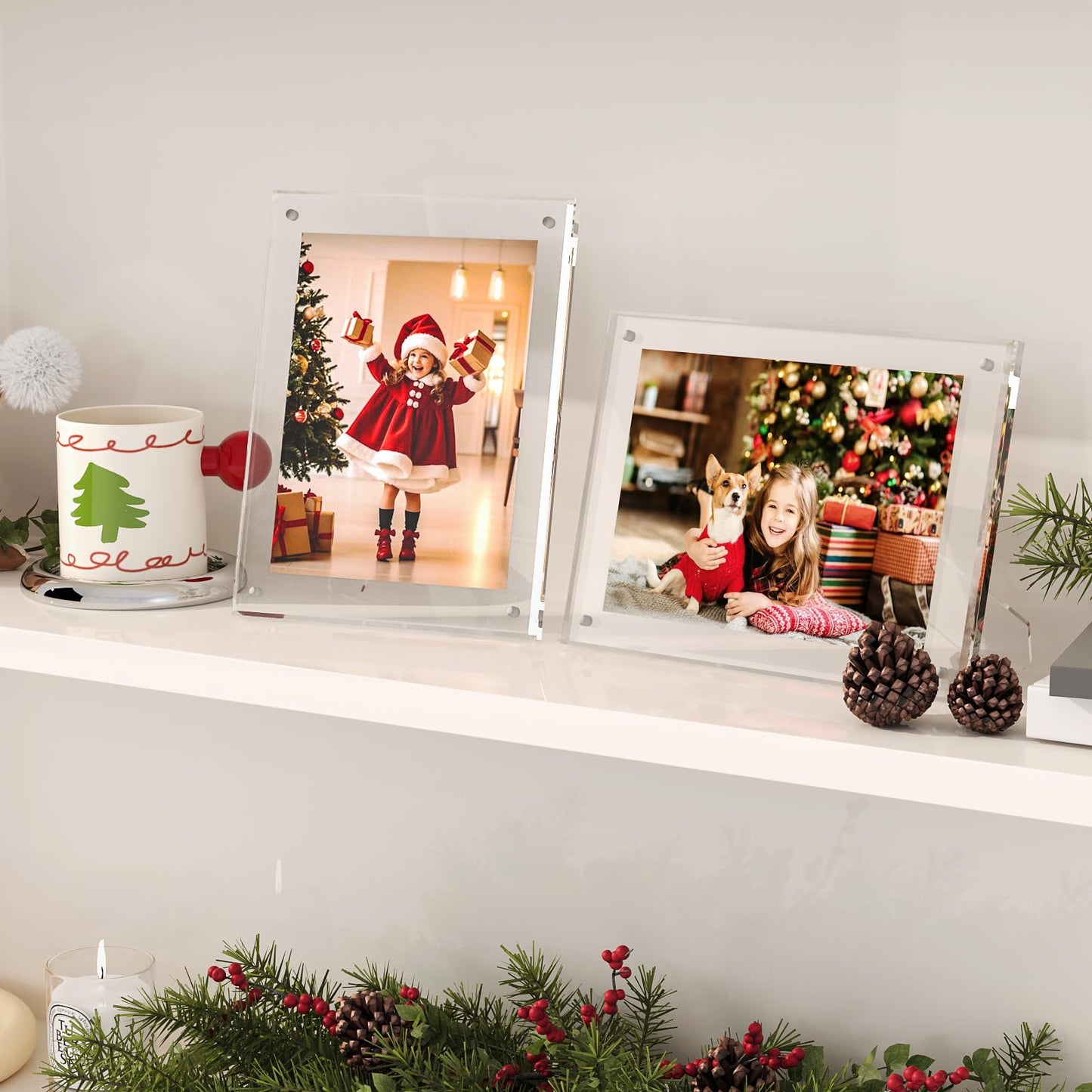 Egofine 6x8 Acrylic Frames 2 Pack, Clear Picture Frames with Stand, Magnetic Acrylic Photo Frames for Tabletop Display Horizontally or Vertically