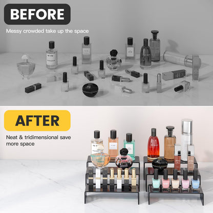 KOSKWKREO 6 PCS Black Acrylic Display Risers for Figures, Collectibles, Jewelry and Perfume, Tiered Stands for Retail Display and Party Table