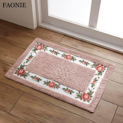 Pretty Floral Rural Style Romantic Rose Flower Rug, Soft Non-Slip Shaggy Area Bath Mat for Bathroom Living Room