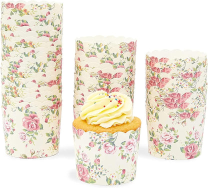 Sparkle and Bash Vintage Floral Cupcake Liners & Baking Cups - 50 Pack Yellow 2.25 x 2.75 In, Oven Safe
