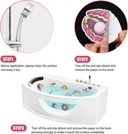16 Secopad Non Slip Bathtub Stickers, PCS Adhesive Kids Sea Shell Anti Slip Decal Treads for Shower and Bath Tub