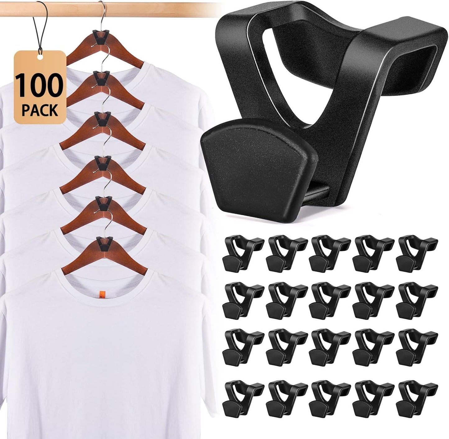 HOUSE DAY Space Saving Hanger Hooks, 100 Pack Black Clothes Hanger Connector Hooks, Heavy Duty for Closet
