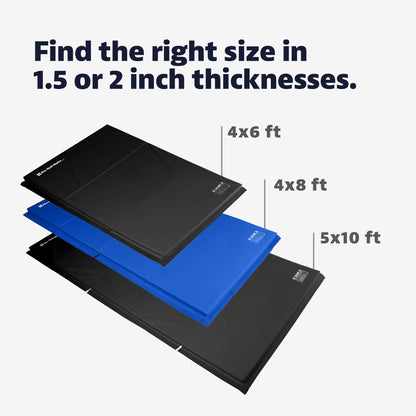 We Sell Mats Gymastics Multi-Sized Portable and Padded Folding Mat for Exercise, Yoga, Martial Arts, Portable with Hook & Loop Fasteners, 5' x 10' (1.5-inch Thick), Blue (GM5x10BLv4-35M)