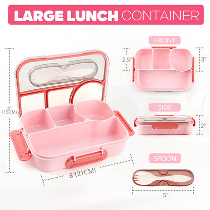 EASYFUN Bento Box Adult, Lunch Box, 4-Compartment Lunch Containers, Drop-Proof, Dishwasher Safe & Made with BPA-Free Materials (Pink)