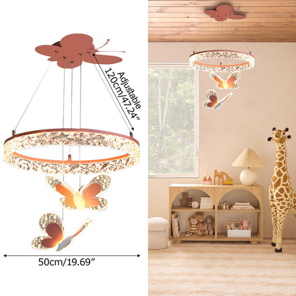 MinMinCheng Butterfly Pendant Light for Girls Bedrooms – 3D Butterfly LED Chandelier with Dimmable 58W Hanging Lamps, Pink Kids Room Lighting Fixture for Playrooms, Nurseries & Princess-Themed Décor