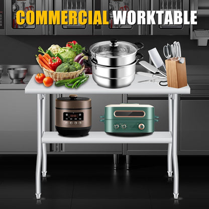 GAOMON Stainless Steel Foldable Table, 48x24 Inch Industrial Workbench with Bottom Storage Shelf, 1800 LBS Capacity Portable Utility Table for Workshop, Warehouse and Garage, Heavy Duty