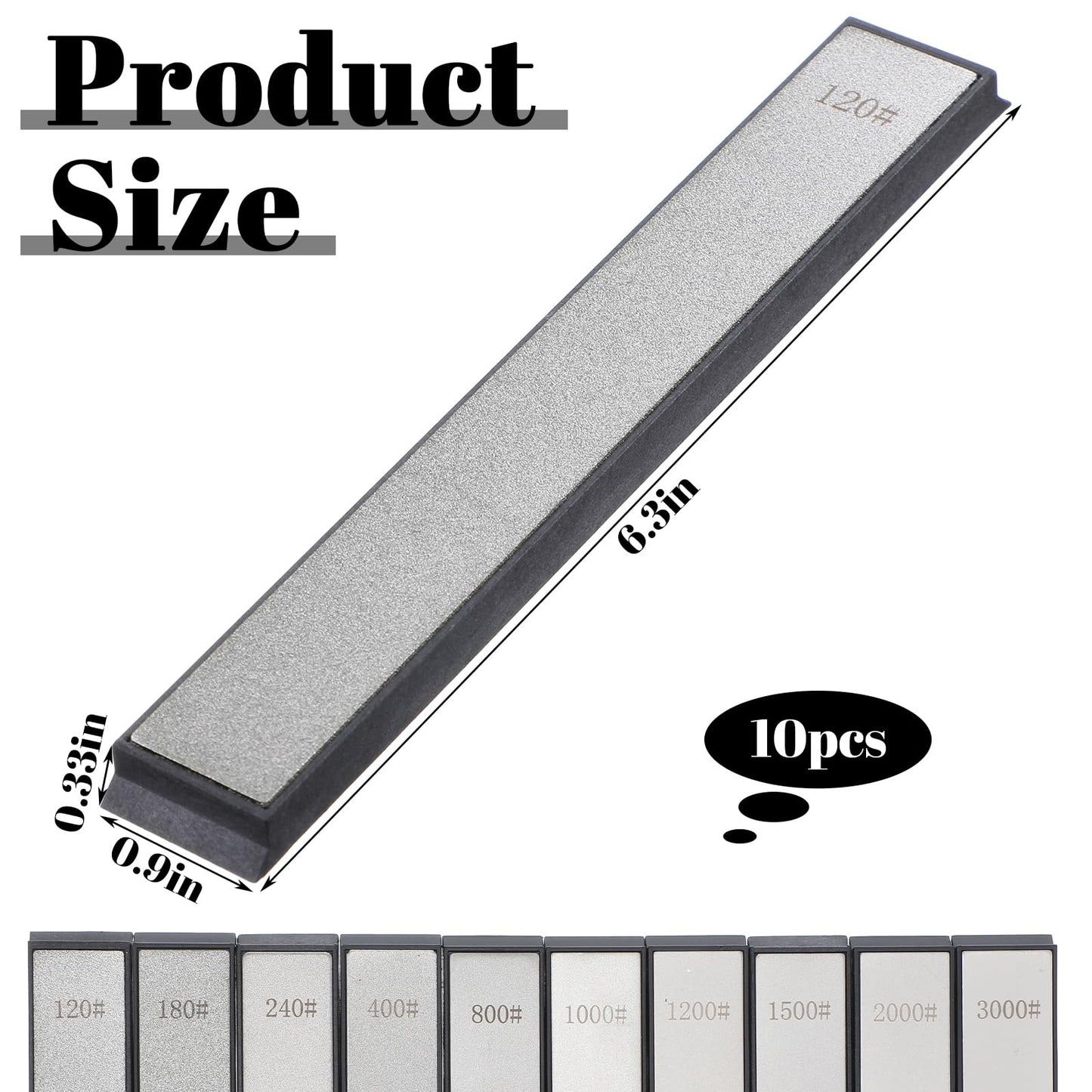 10 PCS Diamond Knife Sharpening Stones Set – 120# to 3000# Grit, Professional Whetstone Kit for Ruixin Sharpeners & Handheld Use – Non-Slip Base, Durable Diamond Plates for Kitchen & Outdoor Tools