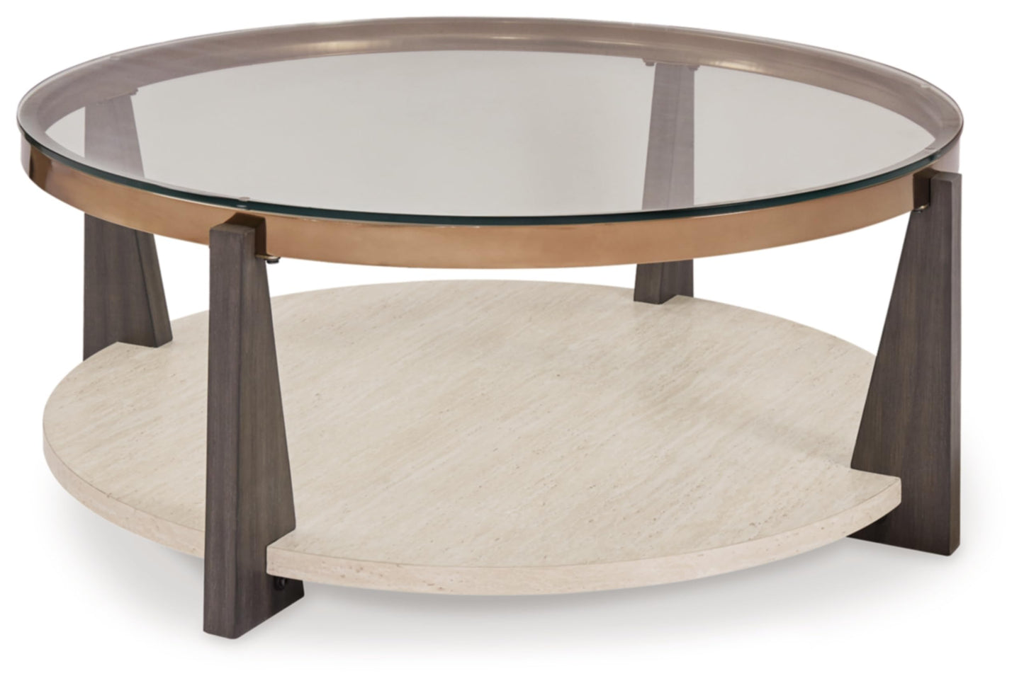 Signature Design by Ashley Frazwa Round Glasstop Coffee Table, Gray/Brown/Gold