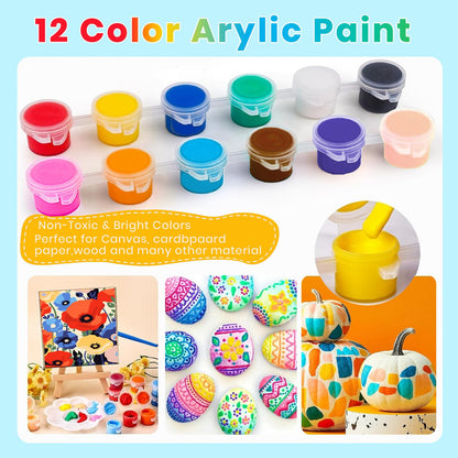 12 Pack Mini Acrylic Paint Set, 12 Colors Washable Acrylic Paint Strips with 24Pcs Painting Brushes for Kids&Adults Paint, 168 PCS Kids Painting Kit for Birthday Party Favor, Classroom, Art Gift