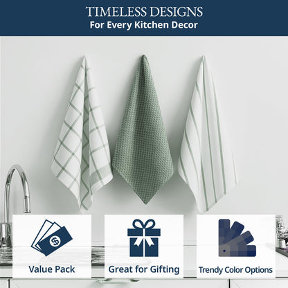 LANE LINEN Cotton Kitchen Towels Set, 6-Pack – Absorbent, Quick-Drying Dish Towels, 18" x 28", Premium Hand and Tea Towels - Olive