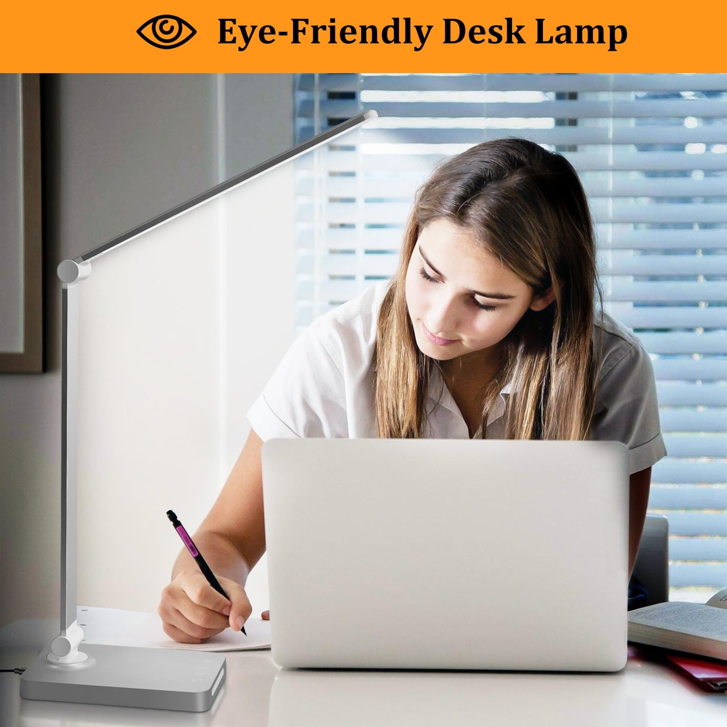 LED Desk Lamp with USB Ports,Touch Desk Lamps for Home Office with 5 Color Modes,3 Brightness Desk Light with Small Night Light,Reading Lamp Table Lamp for Bedroom Bedside Study Black （with adapter）
