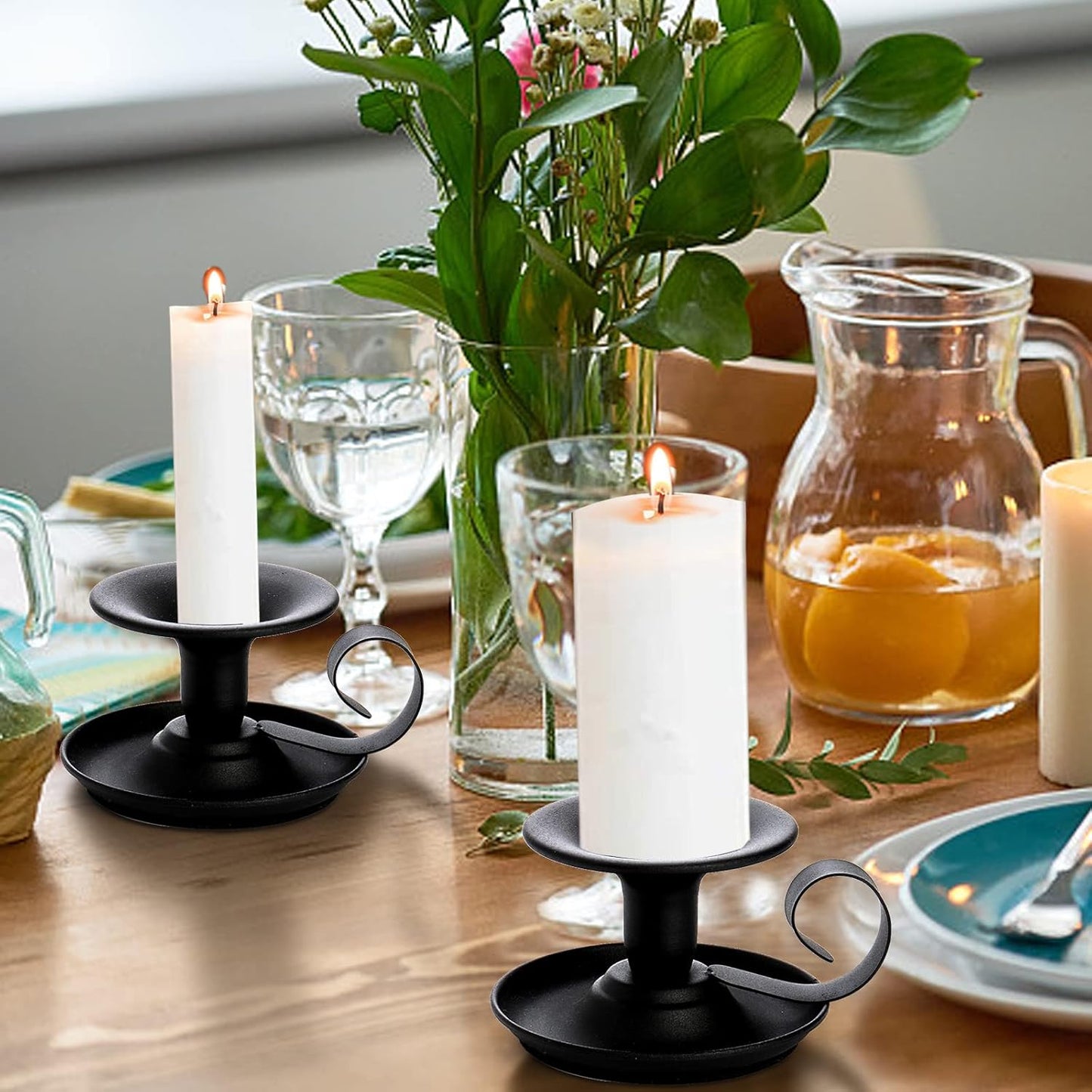 Yopay 4 Pack Iron Taper Candle Holder - Retro Rustproof Black Candlestick Holders for Halloween, Christmas, Wedding