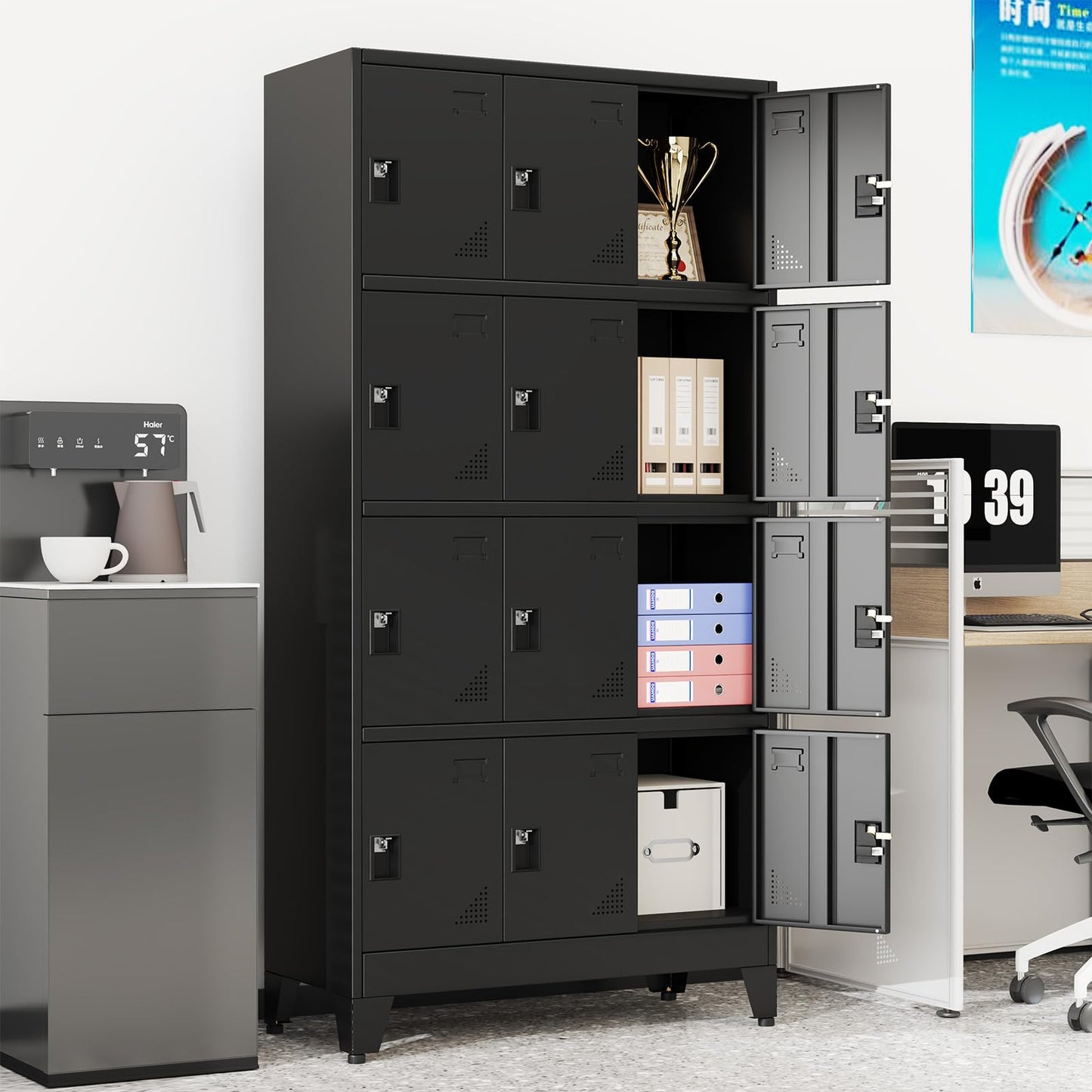 erosoei Metal Lockers for Employees, 12 Doors Metal Storage Locker with Card Slot and Ventilation Holes, Steel Employee lockers for Home Office School Gym Garage, Requires Installation
