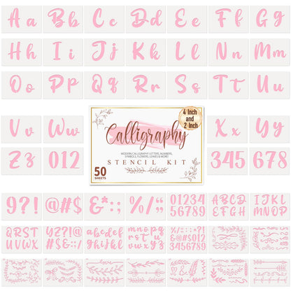 Patemby 50PCS Calligraphy Stencil Template Kit - 4 Inch and 2 Inch Letter Stencils and Numbers, Plastic Alphabet Stencils for Crafts Reusable for Arts Crafts Painting Wood
