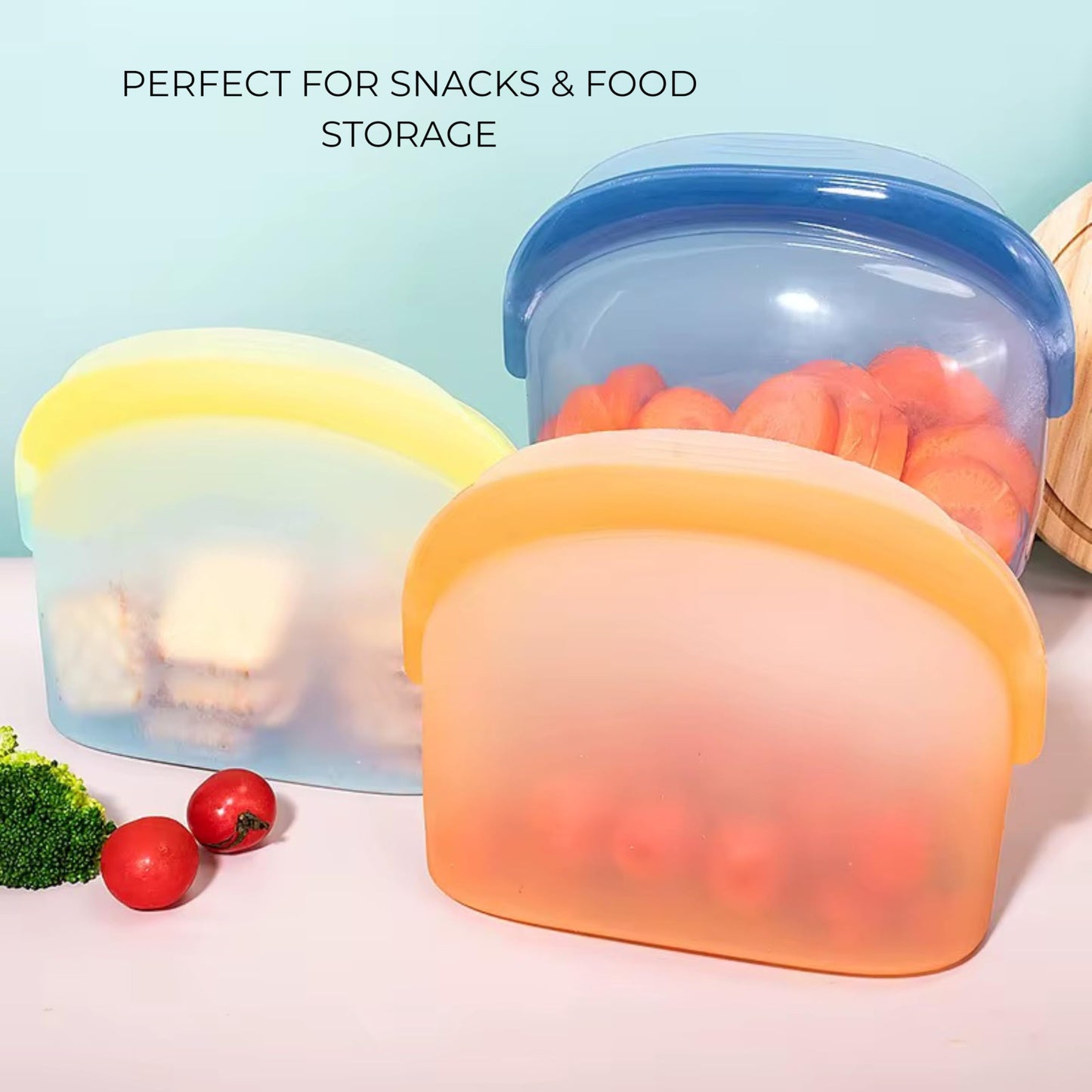 Reusable Silicone Food Storage Bags (3-Pack) | Stand-Up Wide Bottom Leakproof Silicone Freezer Bags | BPA-Free Microwave & Dishwasher Safe | Eco-Friendly Airtight Snack & Meal Prep Bags