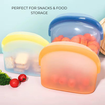 Reusable Silicone Food Storage Bags (3-Pack) | Stand-Up Wide Bottom Leakproof Silicone Freezer Bags | BPA-Free Microwave & Dishwasher Safe | Eco-Friendly Airtight Snack & Meal Prep Bags