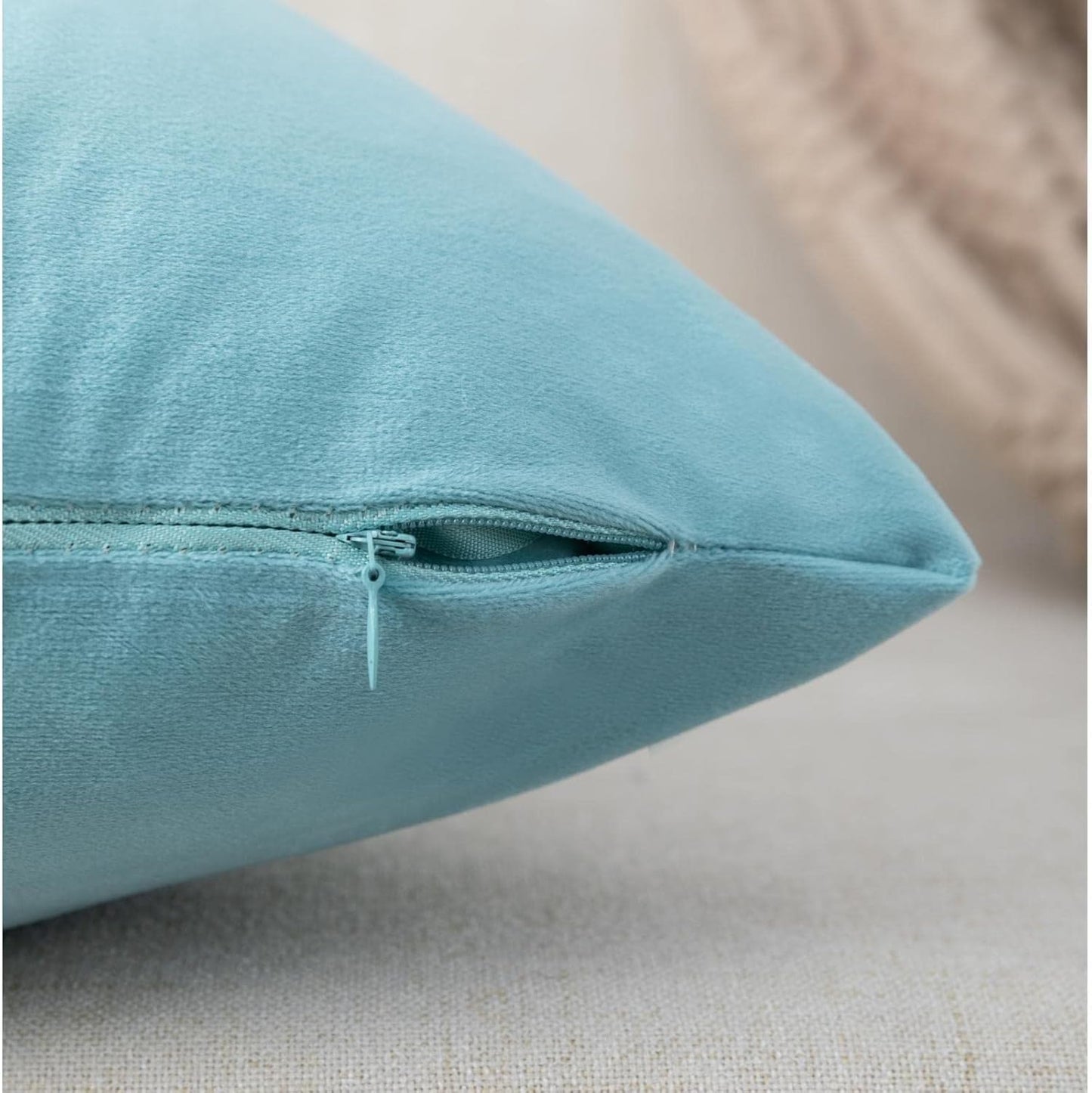 ZLINA Set of 2 Velvet Decorative Throw Pillow Covers - Aqua Green White Patchwork with Gold Leather Pillow Covers 18 ×