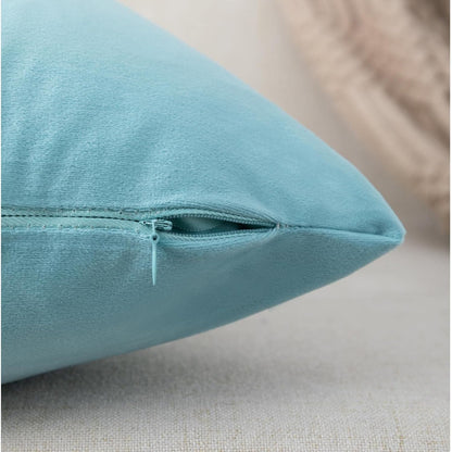 ZLINA Set of 2 Velvet Decorative Throw Pillow Covers - Aqua Green White Patchwork with Gold Leather Pillow Covers 18 ×