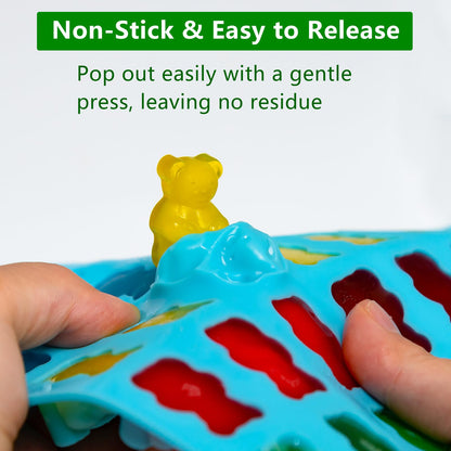 HKUCFTT Large Gummy Bear Molds 4 ml - Food-Grade Non-Stick Silicone Candy Chocolate Molds Fruit Snacks Molds BPA-Free with 2 Droppers & 1 Cleaning Brush, Set of 4