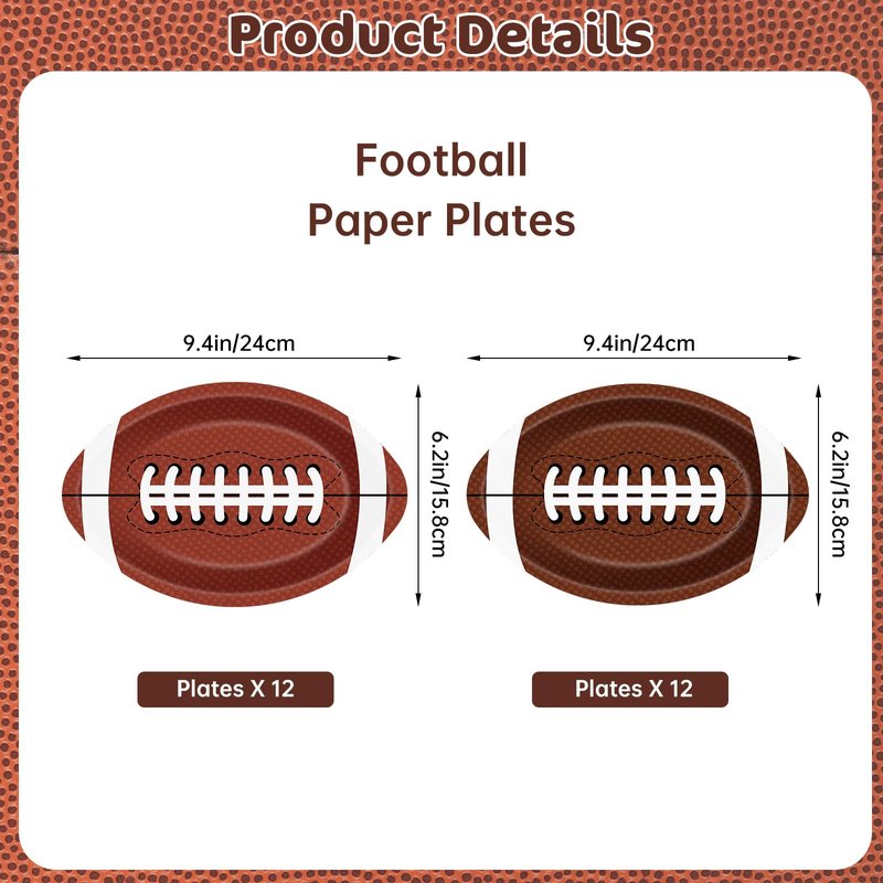 24 Pcs Football Plates - Rugby Shape Design Paper Plate, Disposable Dinner Dessert Paper Plates Tableware Set for Football Party Supplies Birthday Game day Tailgate Party Decorations Table Decor
