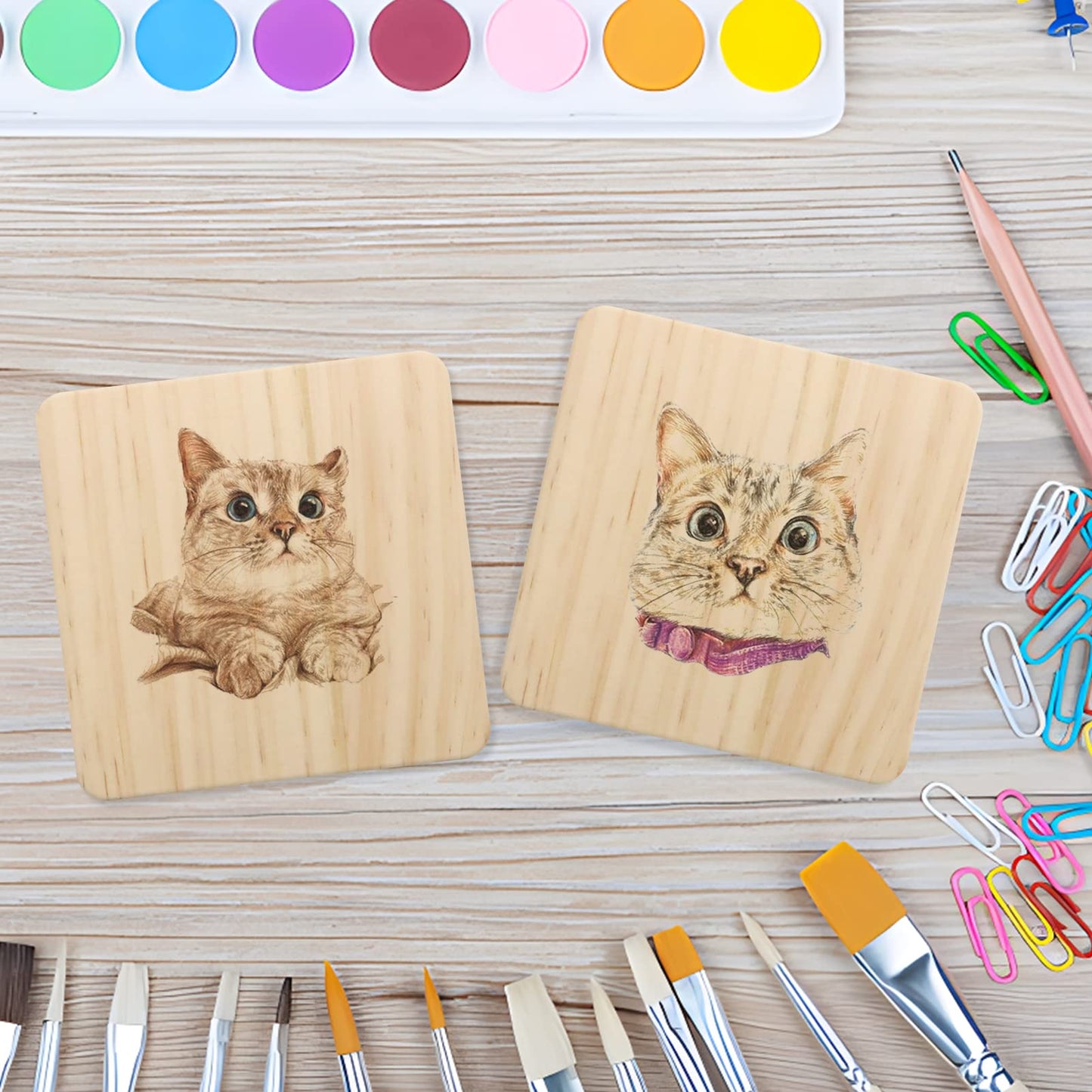 24 PCS Unfinished Square Wood Coasters, SIJDIEE 4 Inch Blank Wooden Coasters for Craft with Non-Slip Foam Pad Stickers for DIY Stained Painting Wood Laser Engraving Home Decoration Supplies