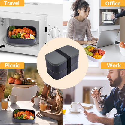 Healfyya Bento Box with Lunch Bag Microwavable All-in-One Meal Prep Compartment Lunch Containers with Utensils Leak Resistant Lunch Box with Sauce Container 60oz Gray