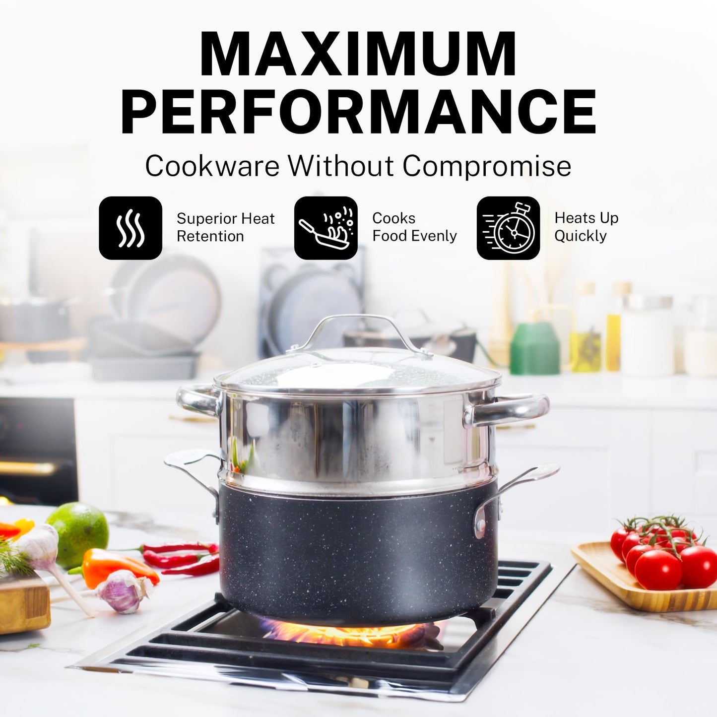 GRANITESTONE 20 Pc Complete Pots and Pans Set Non Stick Cookware Set with Saute Pan, Bakeware, Steamer, Cooking Utensils, Made Without PFOA PFOS, Oven and Dishwasher Safe
