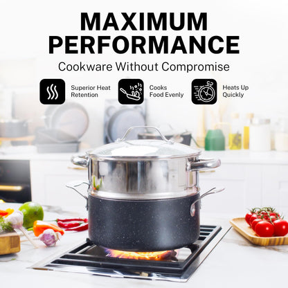 GRANITESTONE 20 Pc Complete Pots and Pans Set Non Stick Cookware Set with Saute Pan, Bakeware, Steamer, Cooking Utensils, Made Without PFOA PFOS, Oven and Dishwasher Safe