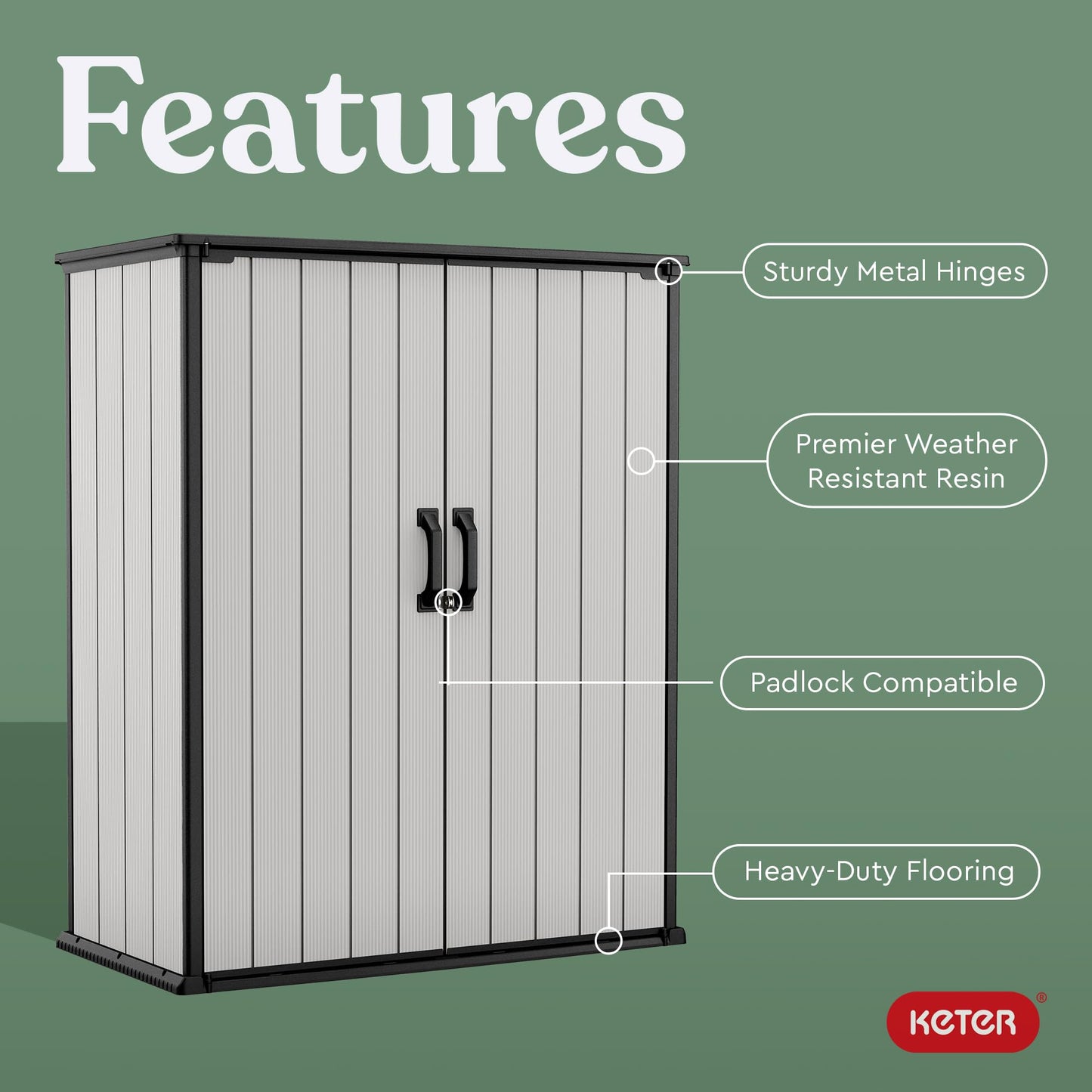 Keter Premier Tall 4.6x5.6 ft Resin Outdoor Storage Shed, Backyard Garden Shed with Shelving Brackets for Tools, Patio Furniture, Pool & Bike Storage, Grey & Black, 62 cu. ft Capacity